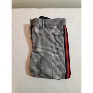 Express NWT Dress Pants Womens 6 30 X 28 Gray Check Patch Red Stripe Stretch